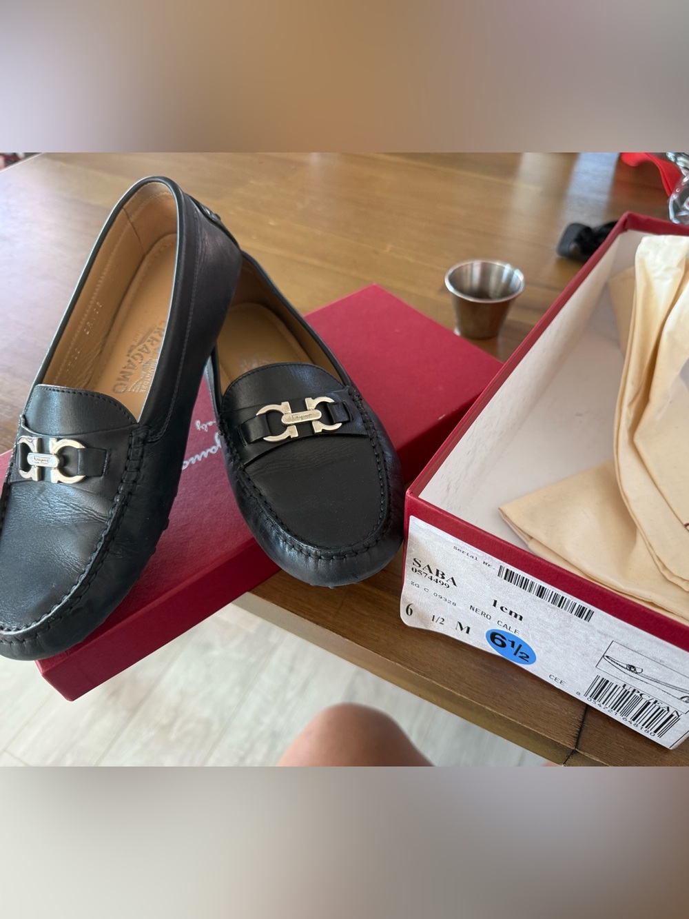 Salvatore Ferragamo Saba Black Leather Loafers with Silver Gancini Hardware
